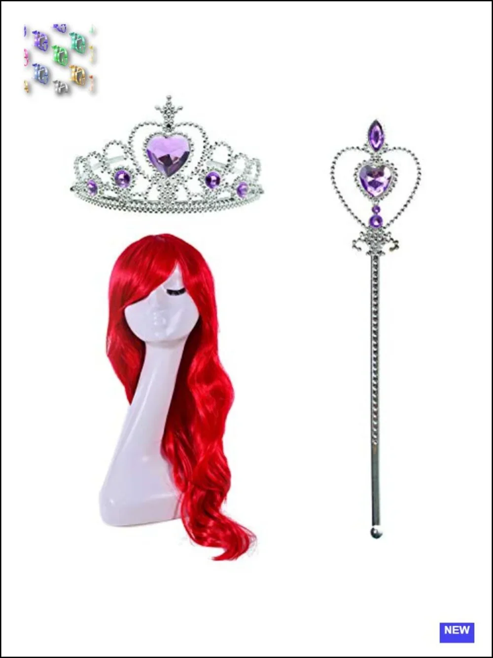 Little Mermaid Girls Costume Dress Wig Crown Wand Halloween Cosplay